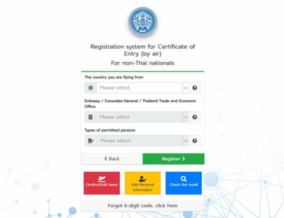 Die Registrierung für COE Thailand - Certificate of Entry