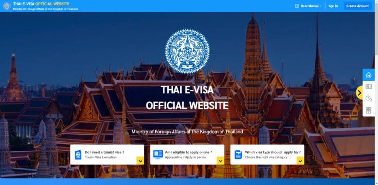 01. Thailand E-Visa Seite
