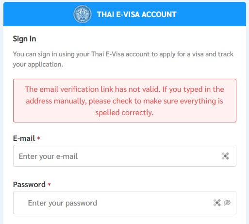 04. Thailand E-Visa Fehlermeldung wegen E-Mail